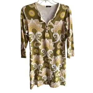 J.McLaughlin Green Floral 70's Print 3/4 Sleeve Mod Funky Catalina Cloth Dress M